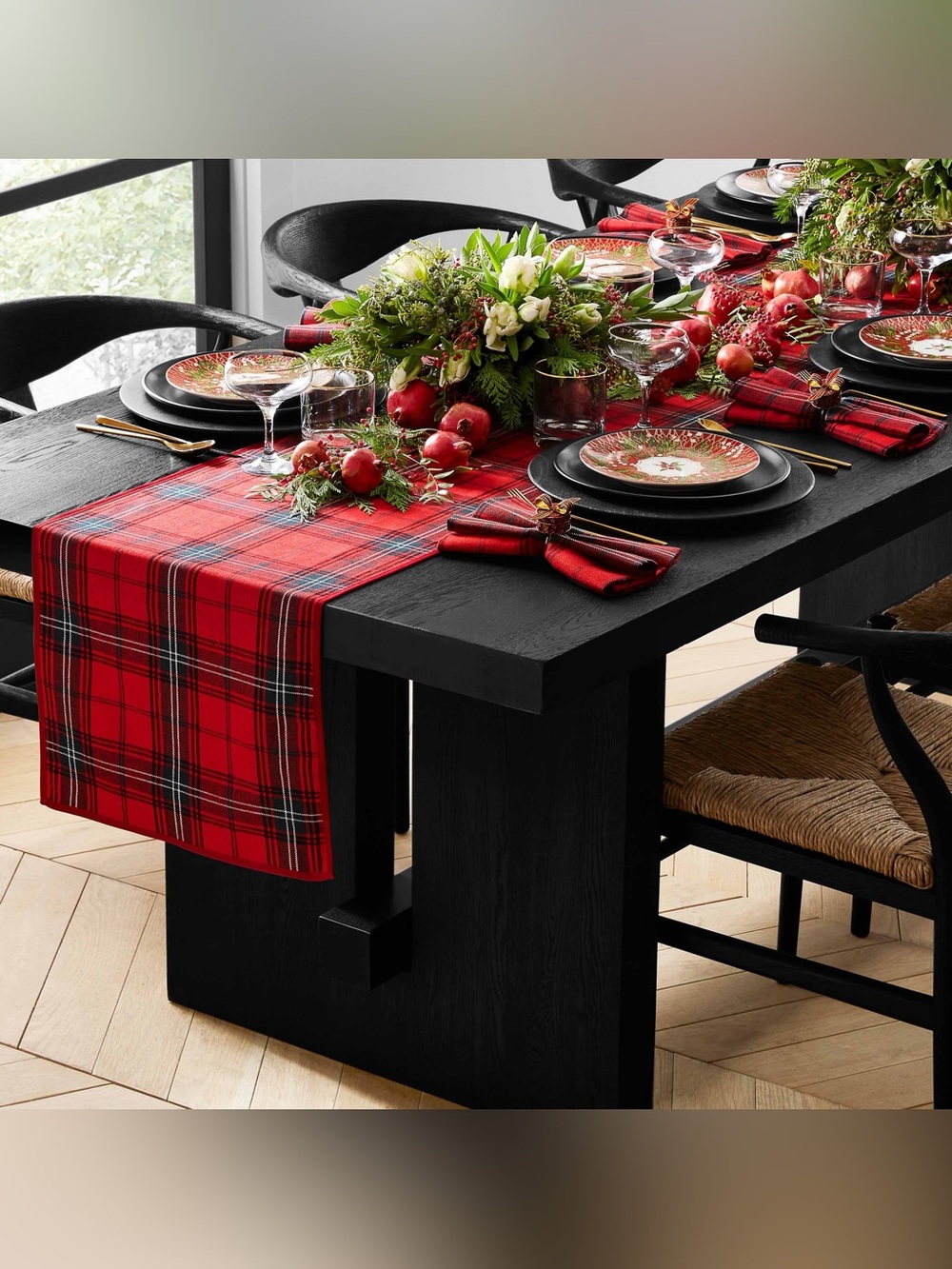 Williams Sonoma Red Tartan Plaid Table Runner 16x108 Christmas Linen Cotton
